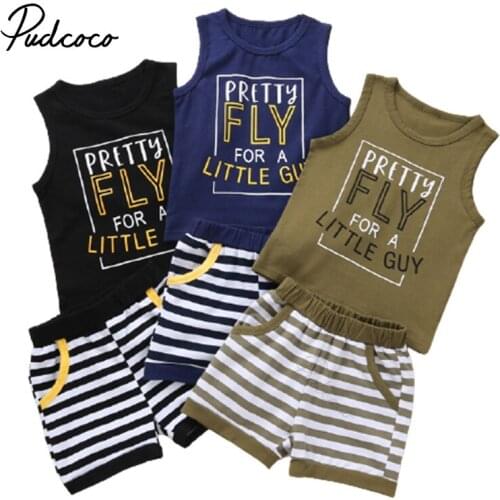 2Pcs Baby Boy Summer Outfits, Cute Letter Print Sleeveless Tops + Striped Shorts Set 6M-3T
