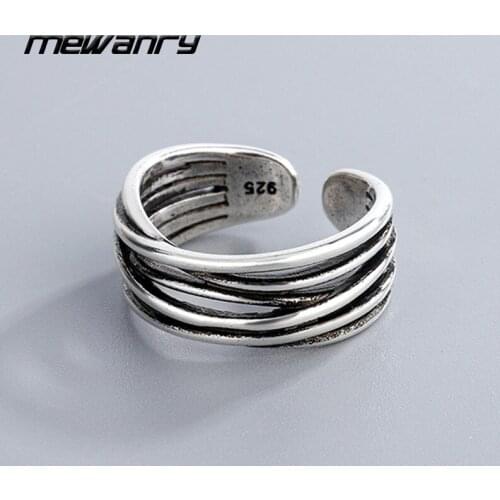 Mewanry 925 Sterling Silver Multi-Layer Wire Winding Couples Rings Fashion Hiphop Vintage Party Jewelry Birthday Gifts for Women