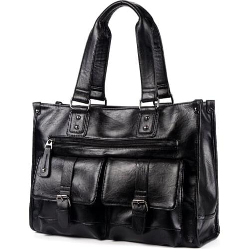 Mens Multifunction Handbag Travel Bag Male Solid Black Tote Large Capacity Messenger Bag Business Laptop Bags Brand PU Leather