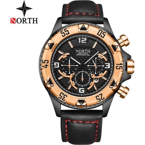 NORTH Mens Watches Top Brand Luxury Analog Quartz Watch Men Waterproof Leather Sport Military Casual Watches Relogio Masculino