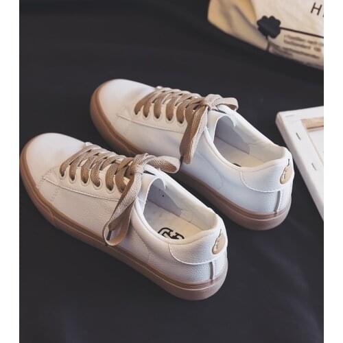 New White Shoes Women Sneakers Pink Cute Fruits Peach Grape Pear Lace Up Lady Leather Casual Shoes Flat Heel Waterproof D4-47