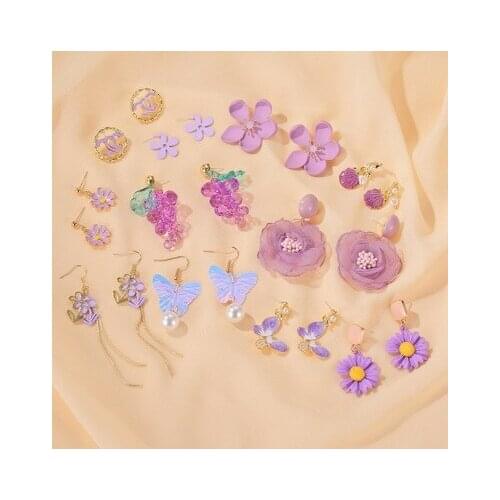 New fashion summer purple earrings simple small fresh earrings