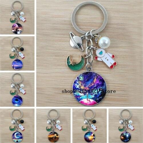 New Solar System Planetary Keychain Milky Way Nebula Keychain Moon Earth Sun Glass Cabochon Keychain