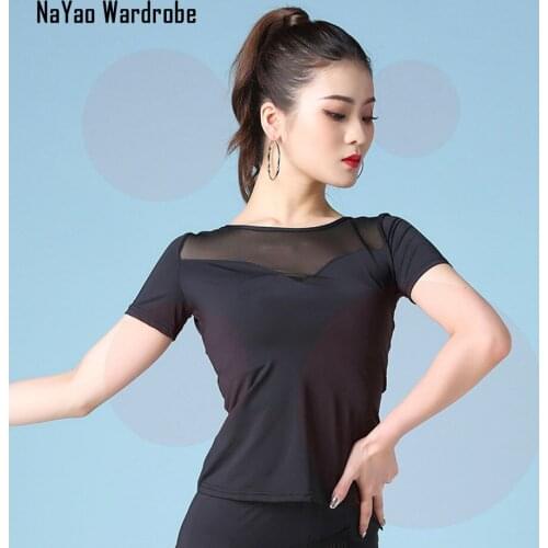 Black Latin Dance Dress Women Short Sleeve Tops for Ballroom Samba Tango Chacha Belly Dancing Performamnce SS063