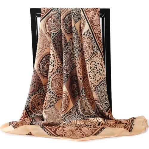 90*90cm Square Fashion Hair Scarf Women Kerchief Silk Satin Hijab Shawls Neckerchief Ladies foulard bandanna muffler pareo girl