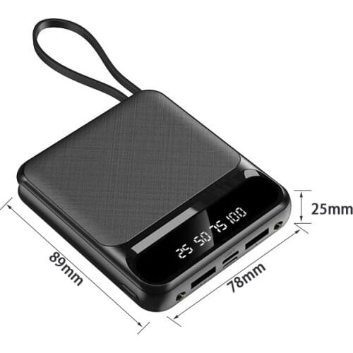 Mini Portable 30000mAh Power Bank with Digital Display Charge Powerbank Built In Cables External Battery Fast Charger For IPhone