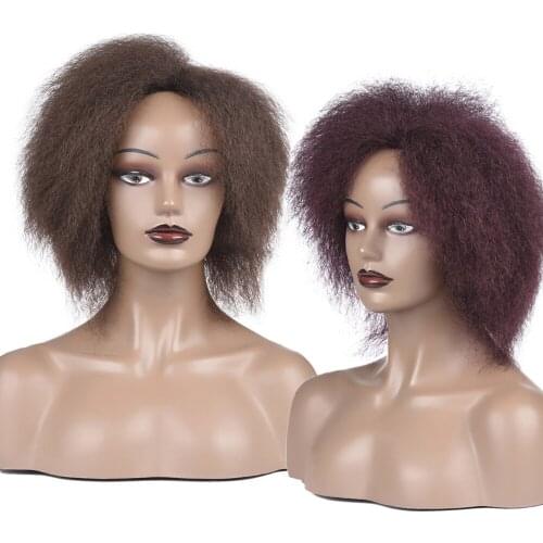 Afro Yaki Straight Wig for Women African Dark Brown Black Red Color Synthetic Short Wig Cosplay Hair