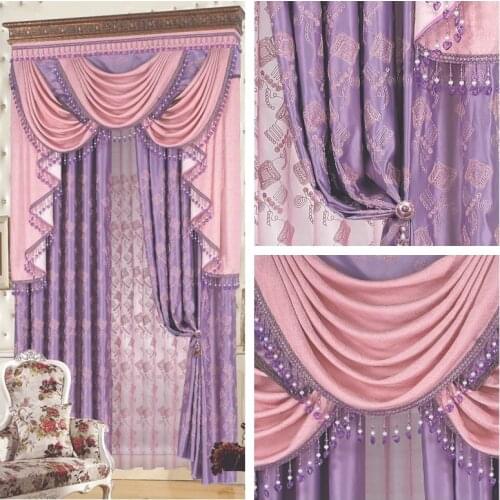 Peach the blind Luxury fashion classical pink dodechedron purple quality embroidered cloth curtain customize Blinds