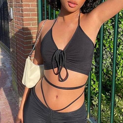 Sexy Women Sleeveless Halter Camisole Skinny Trousers Pants Two Piece Set Outfit