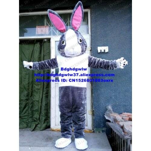 Grey Long Fur Easter Bunny Osterhase Rabbit Hare Mascot Costume Adult Cartoon Character Annual Symposium Nursery School zx599