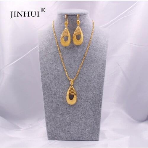 Jewelry sets African gold color Dubai for women Ethiopia Saudi Arabia Party wedding gifts Indian Necklace Pendant Earrings set