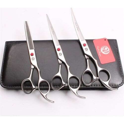 Z3003 3Pcs 7.0" Purple Dragon 440C Animal Flur Clippers Cutting+Thinning Scissors+UP Curved Shears Professional Pets Hair Shears