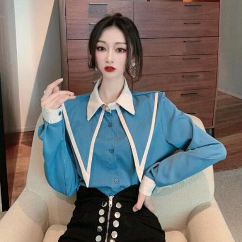 ZHOUTAYLOR Women Shirts Turn-down Collar Office Lady Tops Femme Full Shirt Sleeve Straight Single Breasted Blouses Female S0693