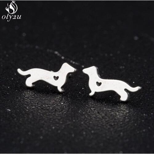 Tiny Cute Dog Stud Earrings for Women Fashion Love Heart Dachshund Dog Animal Earrings Children Jewelry Accessories brincos