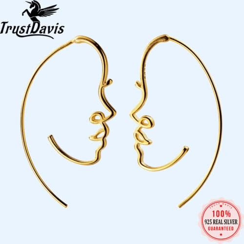 Trusta 100% 925 Sterling Silver Hoop Earring Beauty Face Figure S925 Earrings Gift For Women Girl Teen Fine Jewelry DS1487
