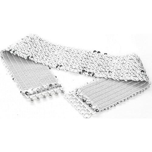 Womens Cool Punk Sparkling Sequins Elastic Stretch Wide Waistband Waist Belt