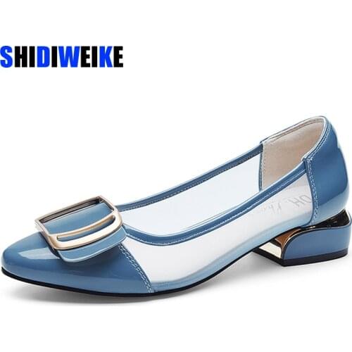 2021 women fashion sky blue slip on transparent summer square heel pumps lady sexy party night club high heel shoes 3cm AC679
