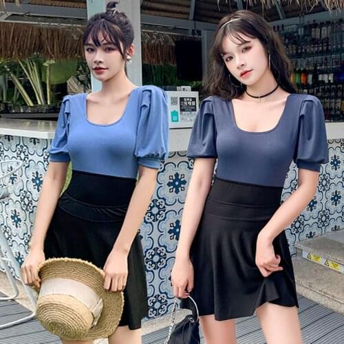 2021 New Fashion Ladies Solid Color Swimsuit Sexy High Waist Cover Flesh Thin Boxer Skirt Split Swimsuit Swimsuit Beachwear