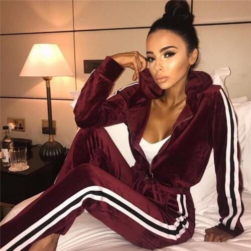 Women Sets Sportswear Autumn Winter Warm Velvet Tracksuit Two Piece Set Stripe Sweatshirt Pant Sweat Suit Home Clothing