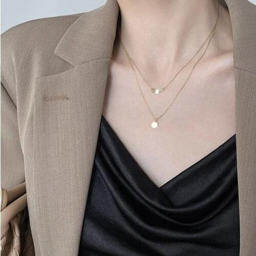 Womens Girl Necklaces 316 Stainless Steel Gold Silver Color Necklace Chain Found Pendant Multilayer 2 Layers Necklace Choke