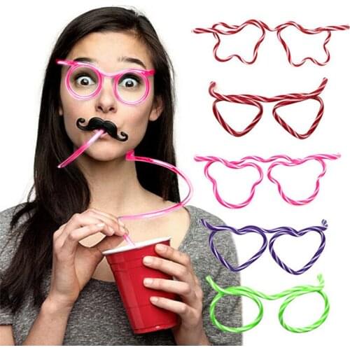 1Pc Funny Soft Glasses Straw Flexible Drinking Tube Birthday Christmas Party Accessories Plastic Drinking Straws Bar Tools