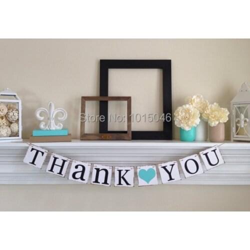 1 X Blue Heart THANK YOU Banner Wedding Photo Prop Wedding Sign Party Decoration Supply
