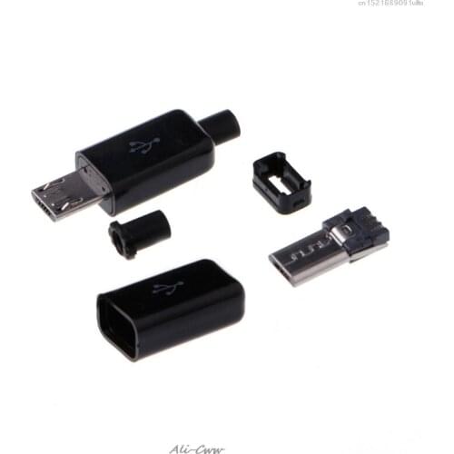 2018 10 Sets 4 in 1 DIY Micro USB Welding Type Male 5 Pin Plug Connector w/Plastic Cover