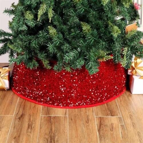 30 Inch Red Base Sequin Christmas Tree Collar Around Xmas Tree Skirt Ring Plastics Sheets with Collar Home Party Decoration