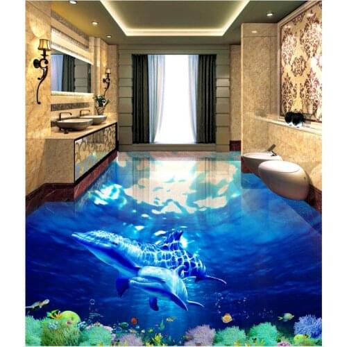 3D Floor Non-slip Waterproof Self-adhesive PVC Wallpaper Modern Custom 3D Floor Mural Underwater World 3D Bathroom