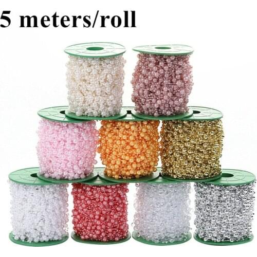 5 Meters 3-8mm Fishing Line Artificial Pearls Flower Beads Chain Garland Flower for Wedding Bridal Bouquet Flower DIY Decoration