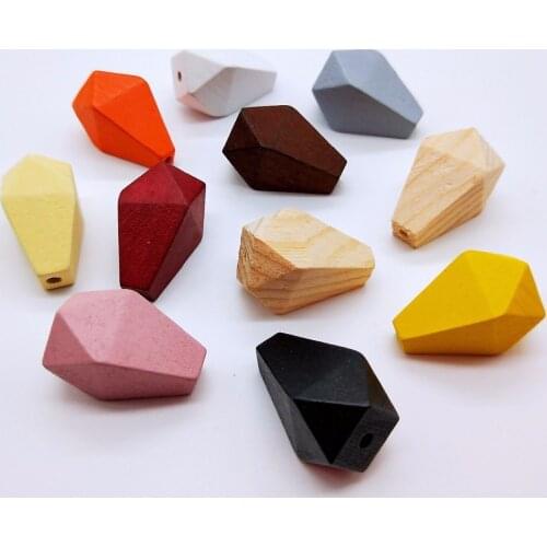 50pcs/lot color printing 30mm geometry 3D Polygonal shape wood beads diy jewelry earrings/bracelet/garment pendant accessory
