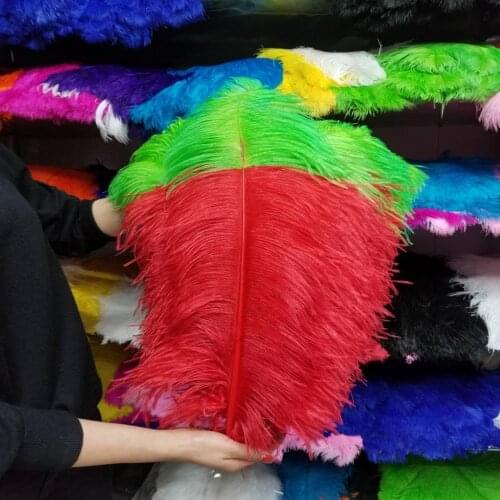 50Pcs High Quantity Red and Green 22-24 inch/55-60cm "thick stem" male ostrich feathers Plumes Party Home Wedding Decoration