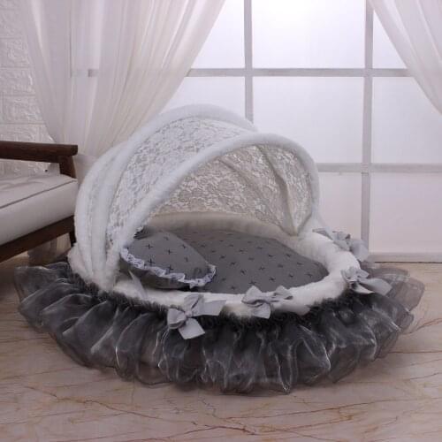 Coral velvet dog sofa lace dog bed foldable awning luxury kennel overall removable and washable