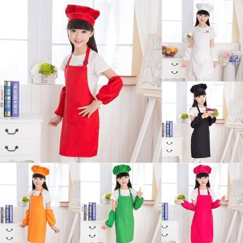 L/XL Children Apron Cooking Supplies Anti-fouling Solid Color Front Pocket Bib Polyester Baby Pinafore Child Painting Craft