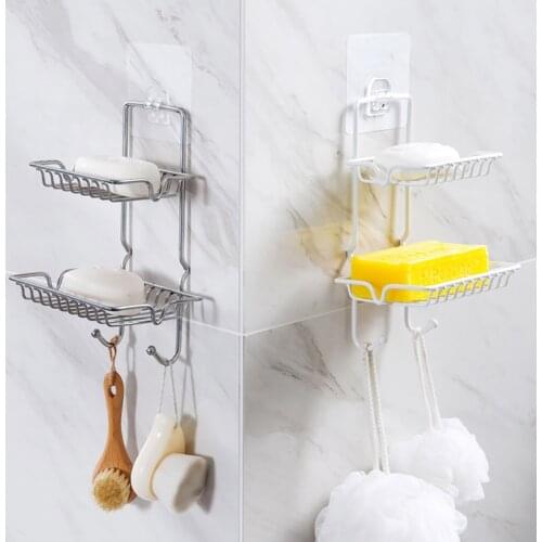 Stainless Steel Double Layers Soap Dish Holder Bathroom Shelf Storage Rack Soap Box Tray Support Plate Draining Holder