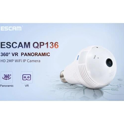 ESCAM QP136 1080P Bulb WIFI IP Security Camera 360 Degree Panoramic H.264 Infrared Indoor Motion Detection