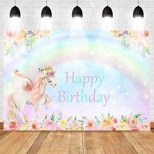 Rainbow Backdrop Flower Photo Background Happy Birthday Back Drops for Photography Cute Horse Princess Customized Photographic
