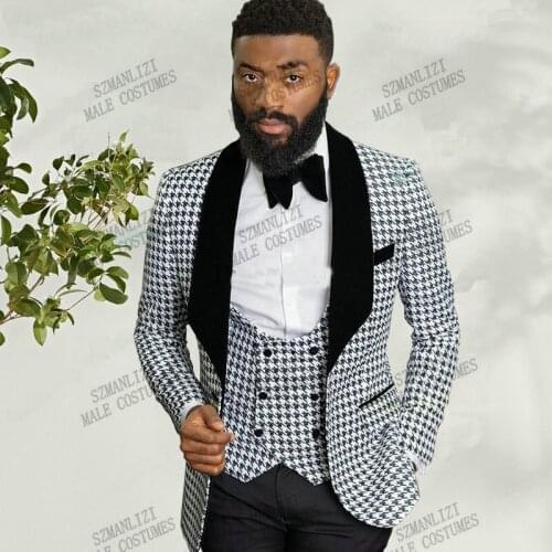 3 Piece Set Suit Men Tailor-Made Suits 2021 New Design Houndstooth Wedding Dress For Men Groom Tuxedo Costume Homme Mariage