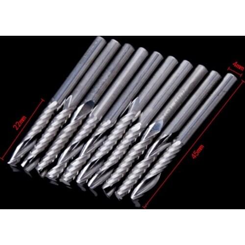 10 Pcs 4mm Shank Single Flute Carbide Spiral End Mill Cutter Router Bits 22mm CEL