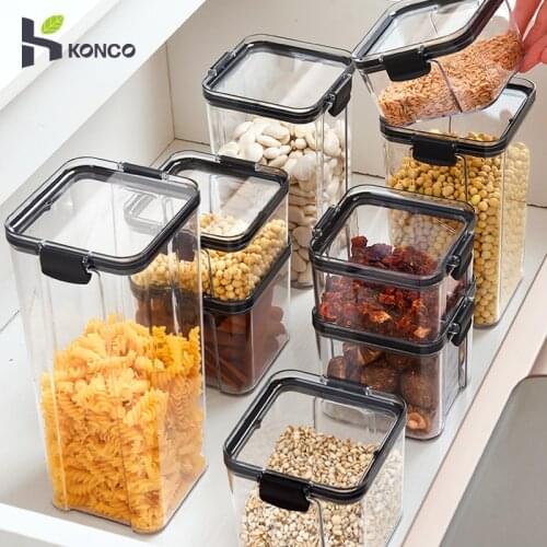 Konco 700/1300/1800ML Food Storage Container Plastic Sealed Cans 1/4pcs Kitchen Refrigerator Noodle Box Multigrain Storage Tank