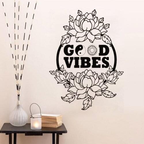Beautiful Flowers Good Vibes Design Vinyl Wall Decal Sticker Home Decor Living Room Bedroom Art Mural Removable Wall Stickers