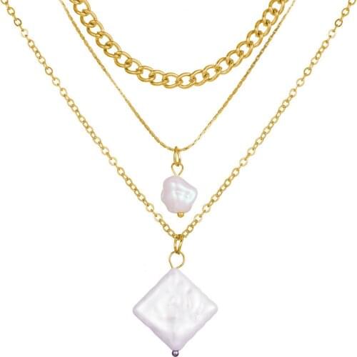 European and American Cross-Border Creative Retro Bead Chain Clavicle Chain Simple Pearl Pendant Three-Layer Necklace