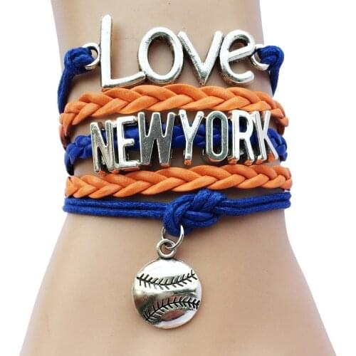 Love New York Baseball Charm College Team Bracelets- Gift for School Handmade Leather Wrap Friendship Lovers Players
