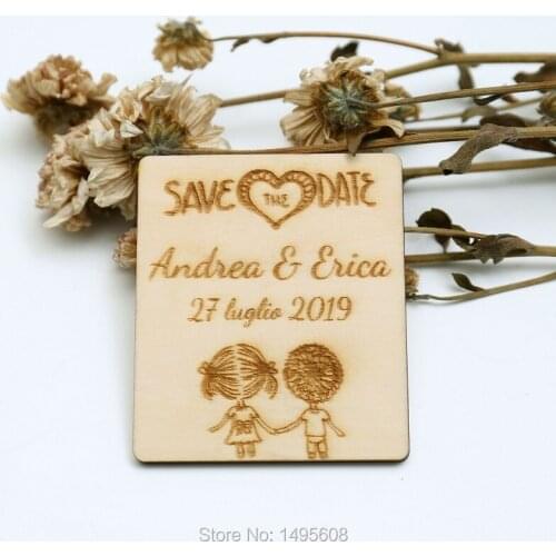 Cartoon Save the Date Magnet, Custom Engraved Wooden Save the Date, Wedding gifts for guests,Rustic Wedding Favors,invitations
