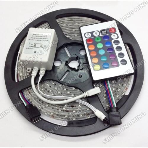 Colour changing led strip lights DC 12V 3528 RGB LED ribbon Light 60LEDs/M 5M/Roll waterproof + 24Keys IR Controller