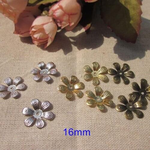 Metal Stamping Crafts 16mm Flower Beads Cap 6 Petal Gold-color,Silver-color,Bronze,Steel Color,DIY Jewelry Supplies -200 pcs