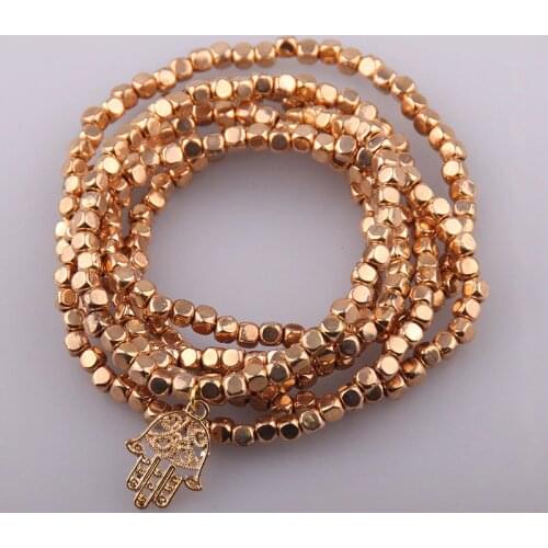 Fashion Bohemian Tribal Long Jewelry Square Beads long Halsband with Hamsa Hand Charm Necklace & Bracelet