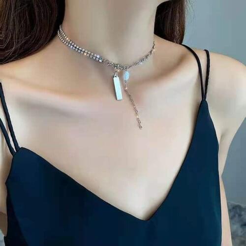 Fashion Design Necklace Female Exquisite Rhinestone Clavicle Chain Pendant Necklace Hip Hop Titanium Steel Chokers Chain Jewelry