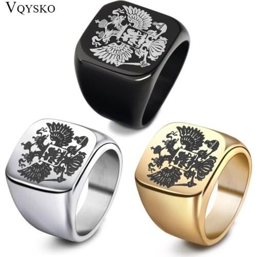Fashion Eagle Men Rings Stainless Steel Simple Style Black Golden Silver Color Square Ring Charm Hiphop Male Jewelry Party Gift