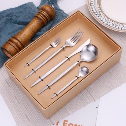 Matte Silver Stainless Steel Dinnerware Set Wedding Cutlery Dinner Service Set Spoon Fork Knife Kitchen Utensils Dropshipping